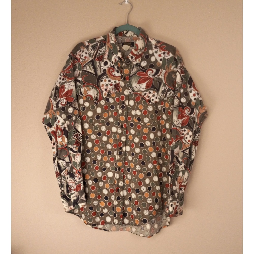 Ruddock Bros Mens Vintage Western Button Down‎ Shirt Abstract Polka Dot Large
